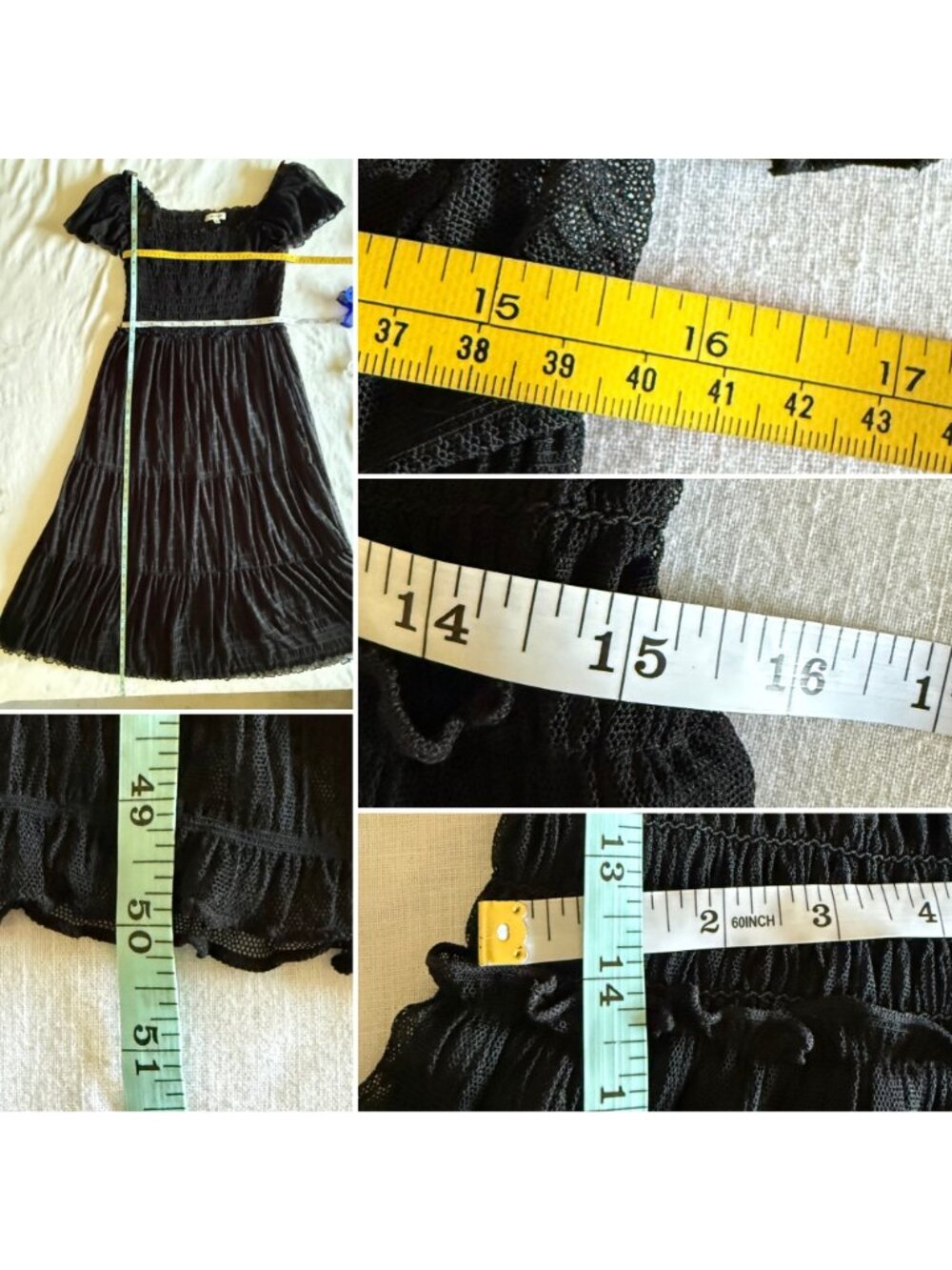 Max Studio Womens XL Black Whimsygoth Smocked Lace Maxi Dress Flutter Sleeve - Picture 9 of 11